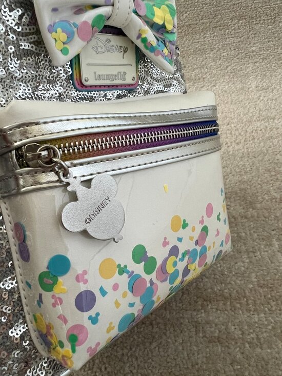 Loungefly Disney Mickey & Friends Birthday Silver Sequin Mini Backpack main image 15
